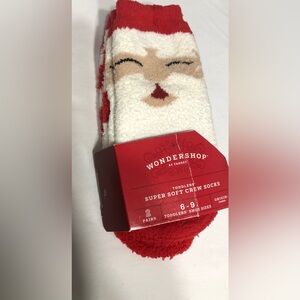 Toddler 2Pair super soft crew socks reindeer red white plaid. Shoes Size(6-9)